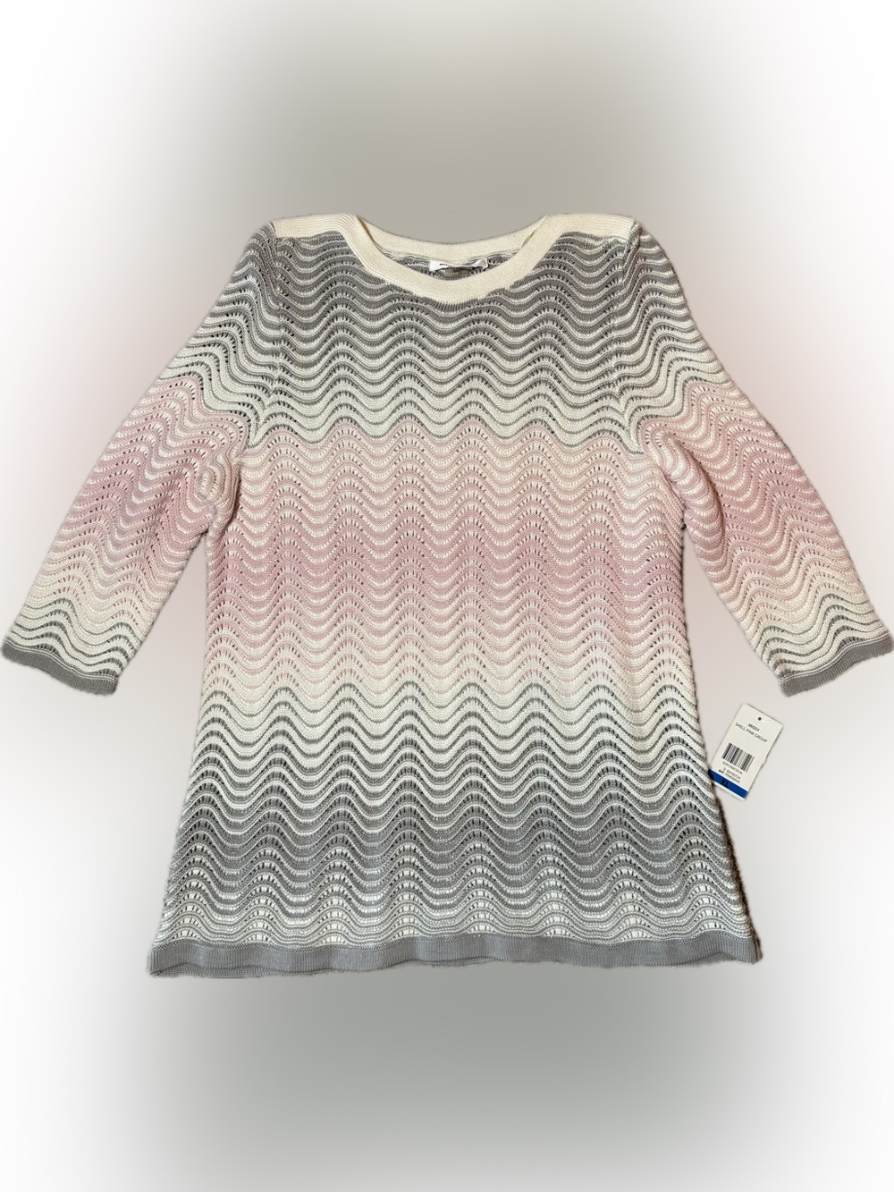 246 Allison Daley Knit Sweater in Cream, Gray & Pink, Size XL, NWT